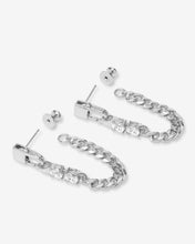 Load image into Gallery viewer, Julian Loves Diamonds Soft Chain Hoops - Silver|White Diamondettes