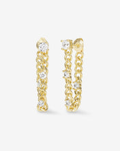 Load image into Gallery viewer, Julian Triple Diamond Soft Chain Hoops - Gold|White Diamondettes