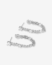 Load image into Gallery viewer, Julian Triple Diamond Soft Chain Hoops - Silver|White Diamondettes