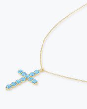 Load image into Gallery viewer, "Oh She Fancy" Cross Pendant - Gold|Blue Opal