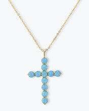 Load image into Gallery viewer, "Oh She Fancy" Cross Pendant - Gold|Blue Opal