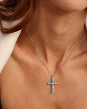 Load image into Gallery viewer, "Oh She Fancy" Cross Pendant - Silver|Blue Opal