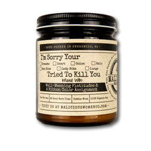 Load image into Gallery viewer, I'm Sorry Your... Tried To Kill You - Infused with "Well-Meaning Platitudes & A Ribbon Color Assignment" Scent: Clean Linen
