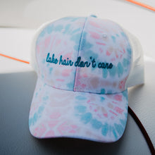 Load image into Gallery viewer, Lake Hair Don't Care TIE DYE Trucker Hat