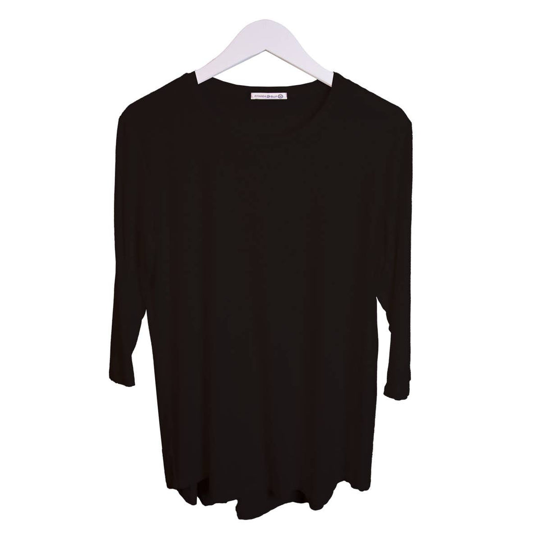 Black Ladies 3/4 Sleeves Luxe Top