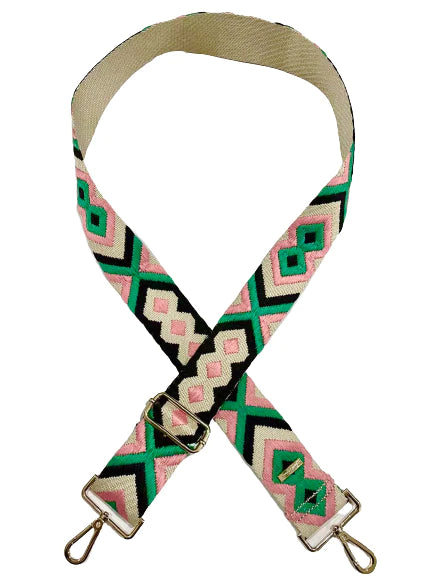 Pink Black Green Boho Guitar Purse Strap
