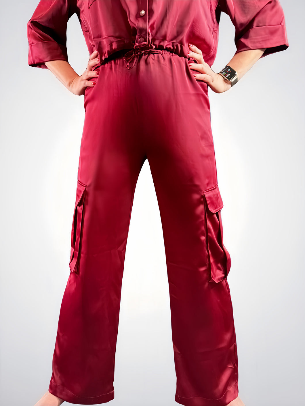 High Waist Elastic Band Satin Pants