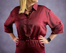 Load image into Gallery viewer, Collar Neck Pocket Satin Shirt
