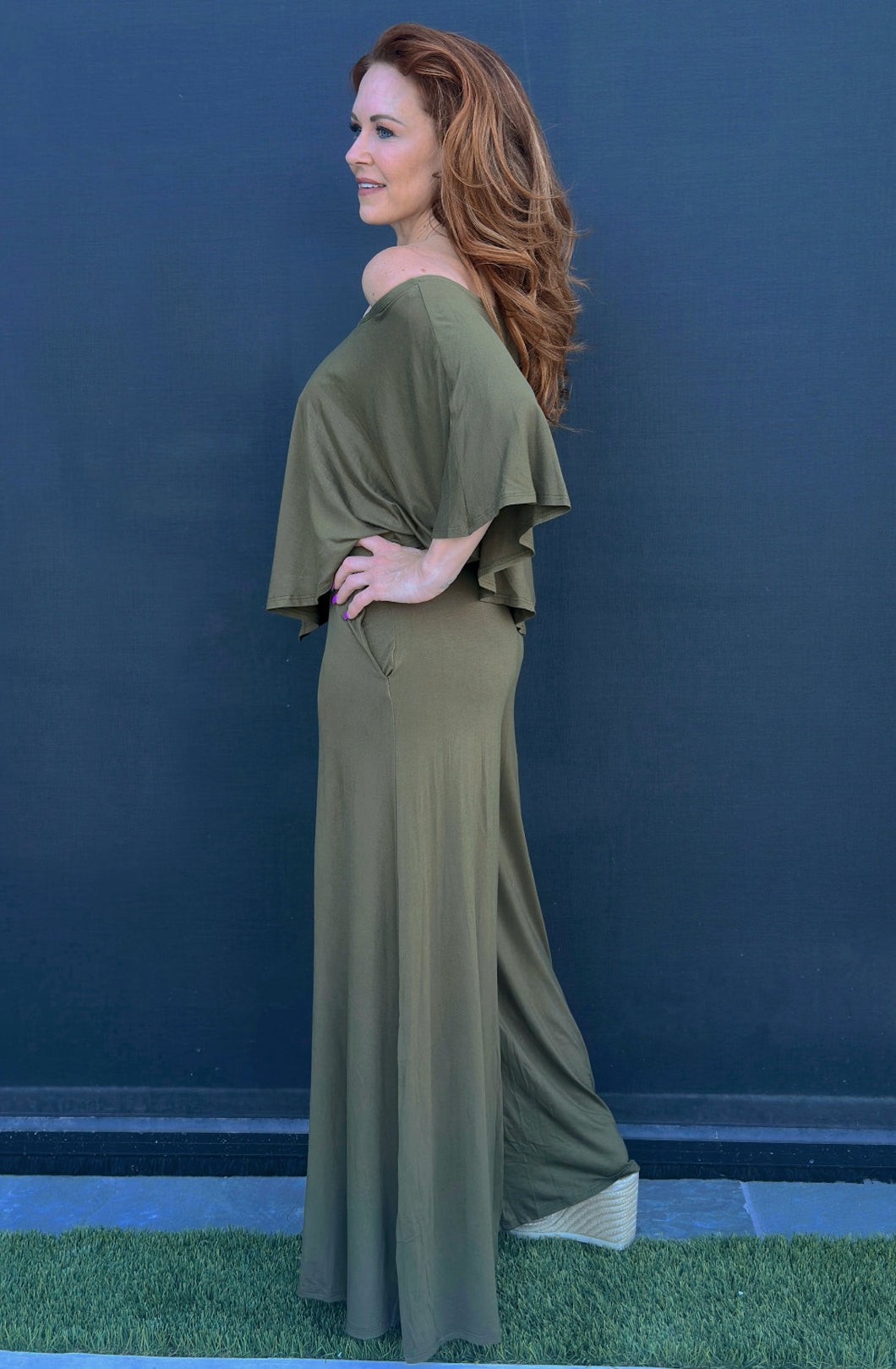 Olive Ruffle Jumpsuit