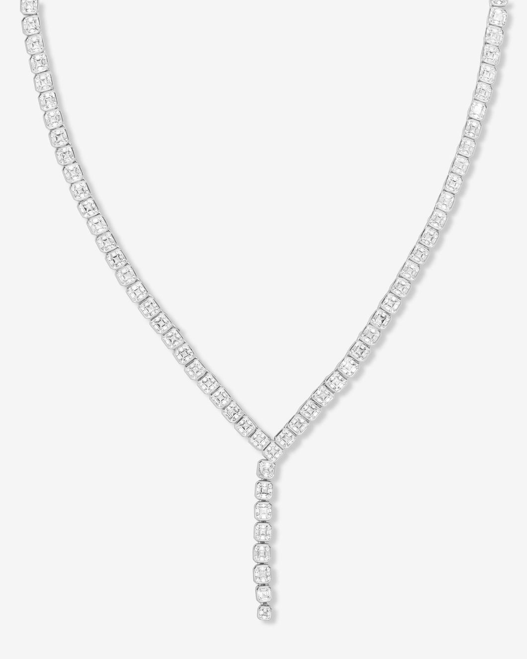 Duchess Lariat Tennis Necklace - Silver|White Diamondettes