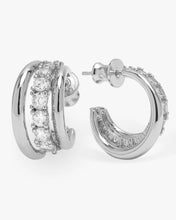 Load image into Gallery viewer, &quot;Oh She Fancy&quot; Smooth &amp; Diamond Hoops - Silver|White Diamondettes
