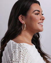 Load image into Gallery viewer, Isla Hoops 2&quot; - Gold|White Diamondettes
