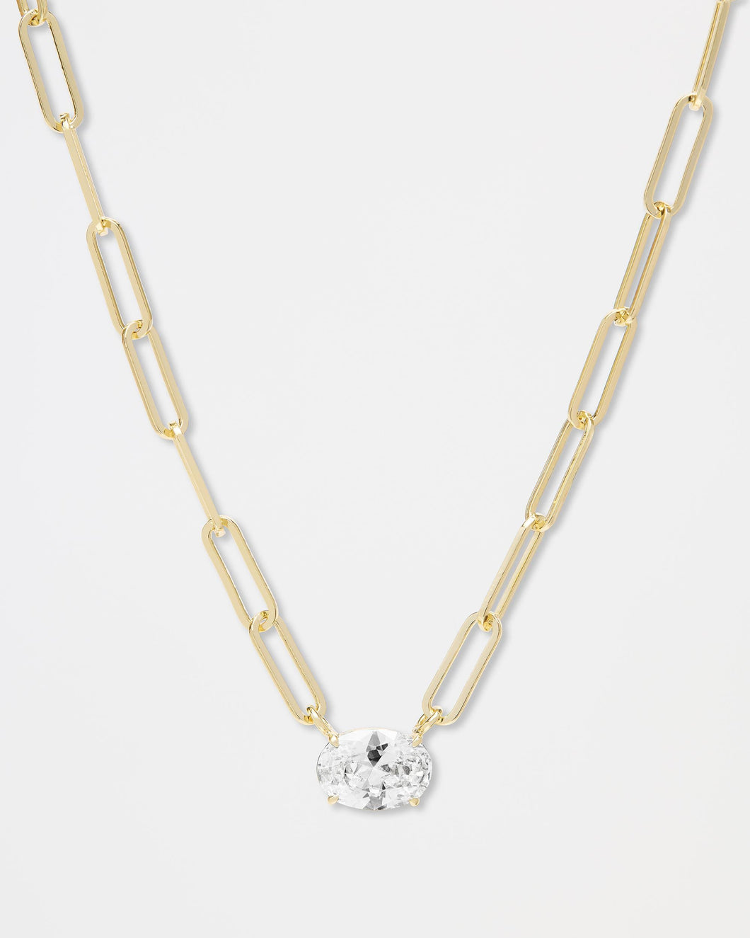 Hello Gorgeous Samantha Chain Necklace - Gold|White Diamondettes