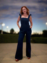 Load image into Gallery viewer, Denim Ruffle Flare Leg Jumpsuit
