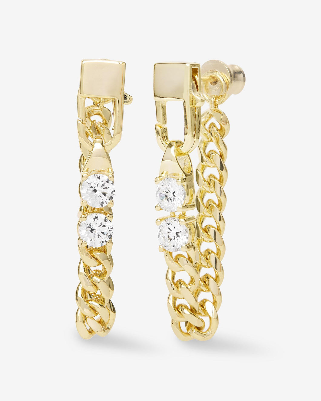 Julian Loves Diamonds Soft Chain Hoops - Gold|White Diamondettes