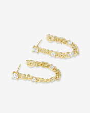 Load image into Gallery viewer, Julian Triple Diamond Soft Chain Hoops - Gold|White Diamondettes
