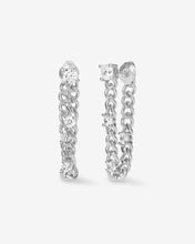 Load image into Gallery viewer, Julian Triple Diamond Soft Chain Hoops - Silver|White Diamondettes
