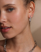 Load image into Gallery viewer, Carrie Pavé Chain Huggies - Silver|White Diamondettes
