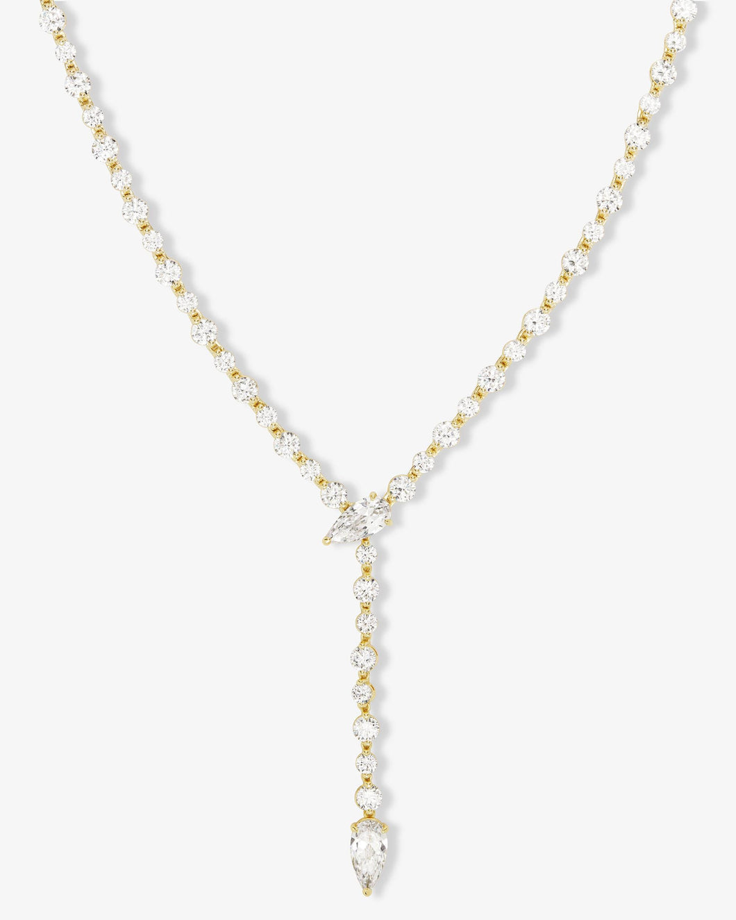 She's Arrived Lariat Tennis Necklace - Gold|White Diamondettes