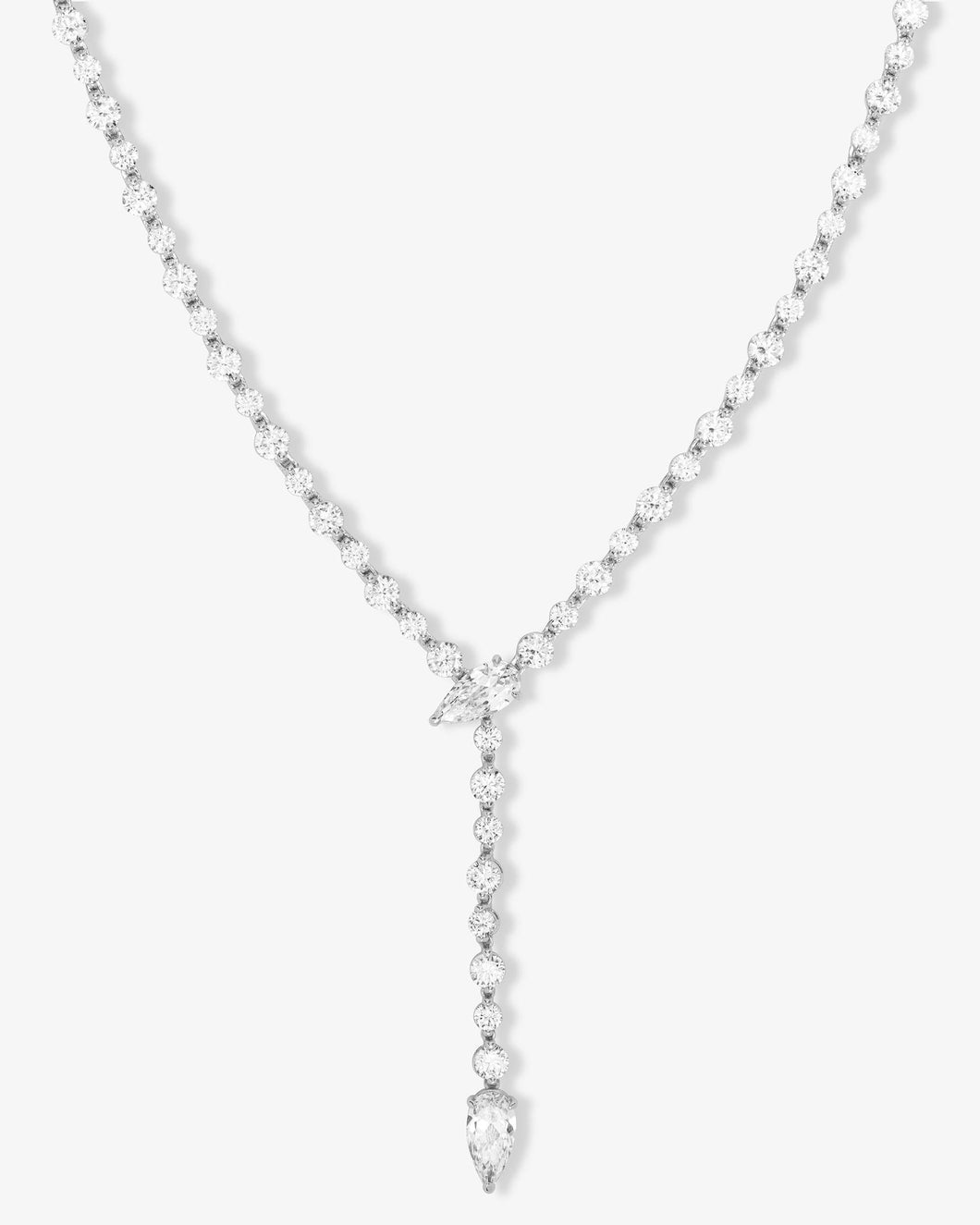 She's Arrived Lariat Tennis Necklace - Silver|White Diamondettes
