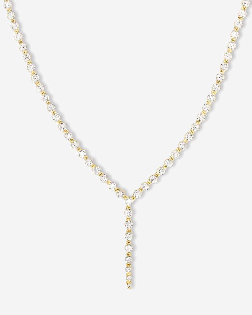 She's an Icon Lariat Tennis Necklace - Gold|White Diamondettes