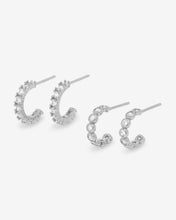 Load image into Gallery viewer, &quot;They&#39;re So Cute&quot; Huggie Set - Silver|White Diamondettes
