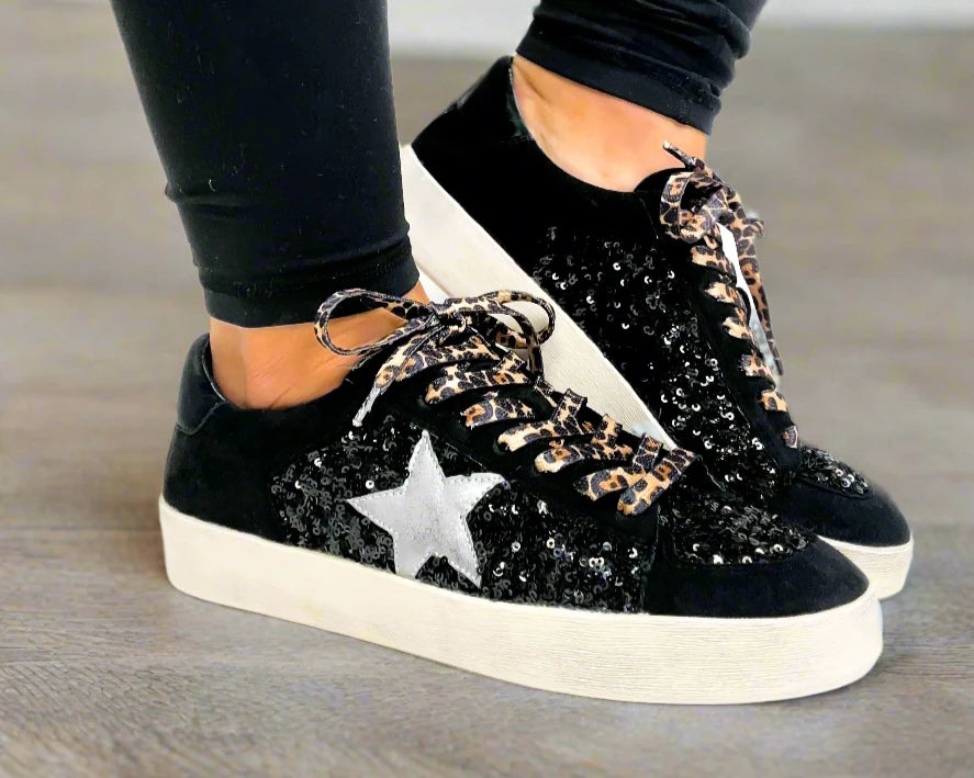 Another Round Blk Sequin Tennies