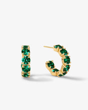 Load image into Gallery viewer, &quot;Oh She Fancy&quot; Hoops .75&quot; - Gold|Emerald Diamondettes

