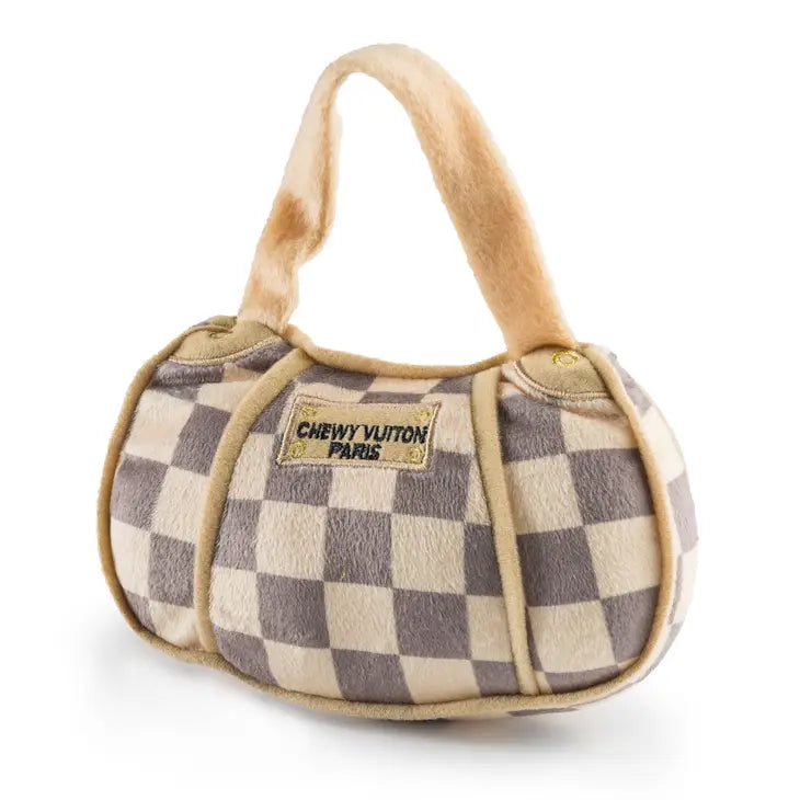 Checkered Chewy Vuitton Plush Purse Toy