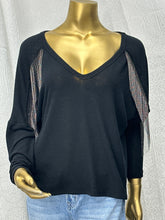 Load image into Gallery viewer, Black Caviar Yoke Fringe Top
