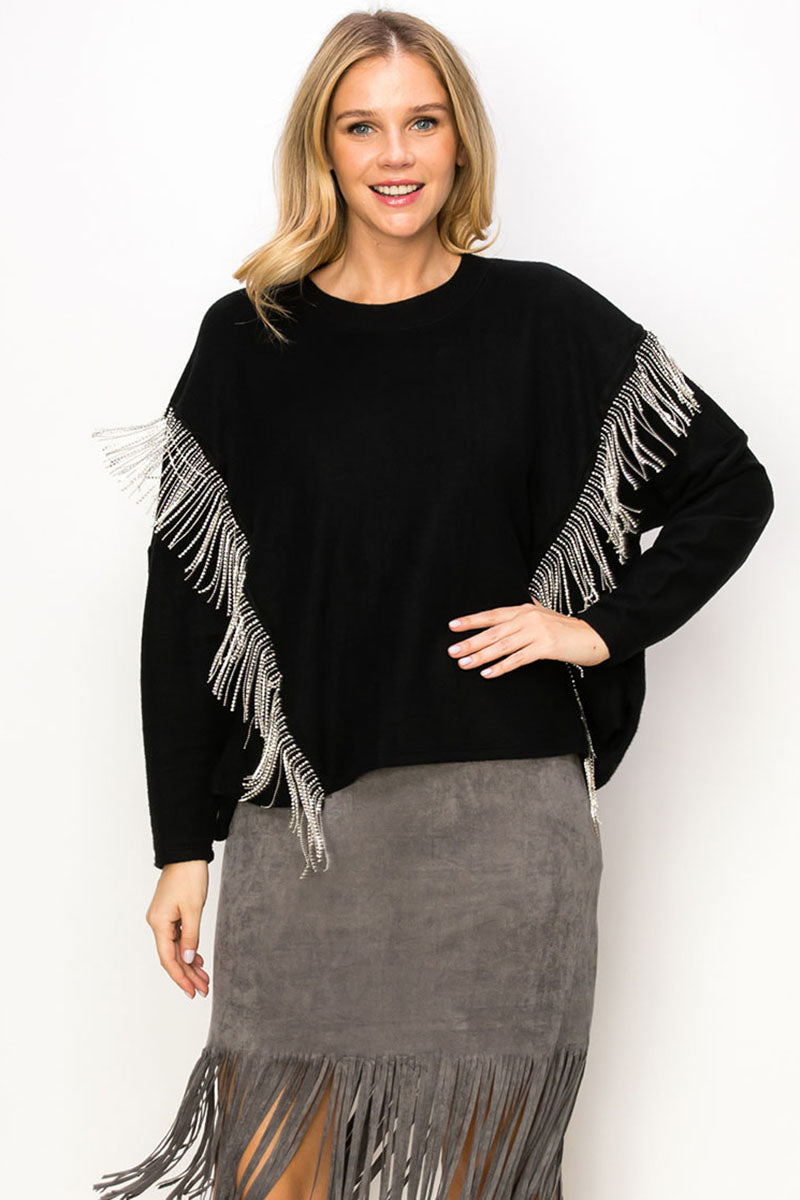 Rhinestone Fringe Crop Top