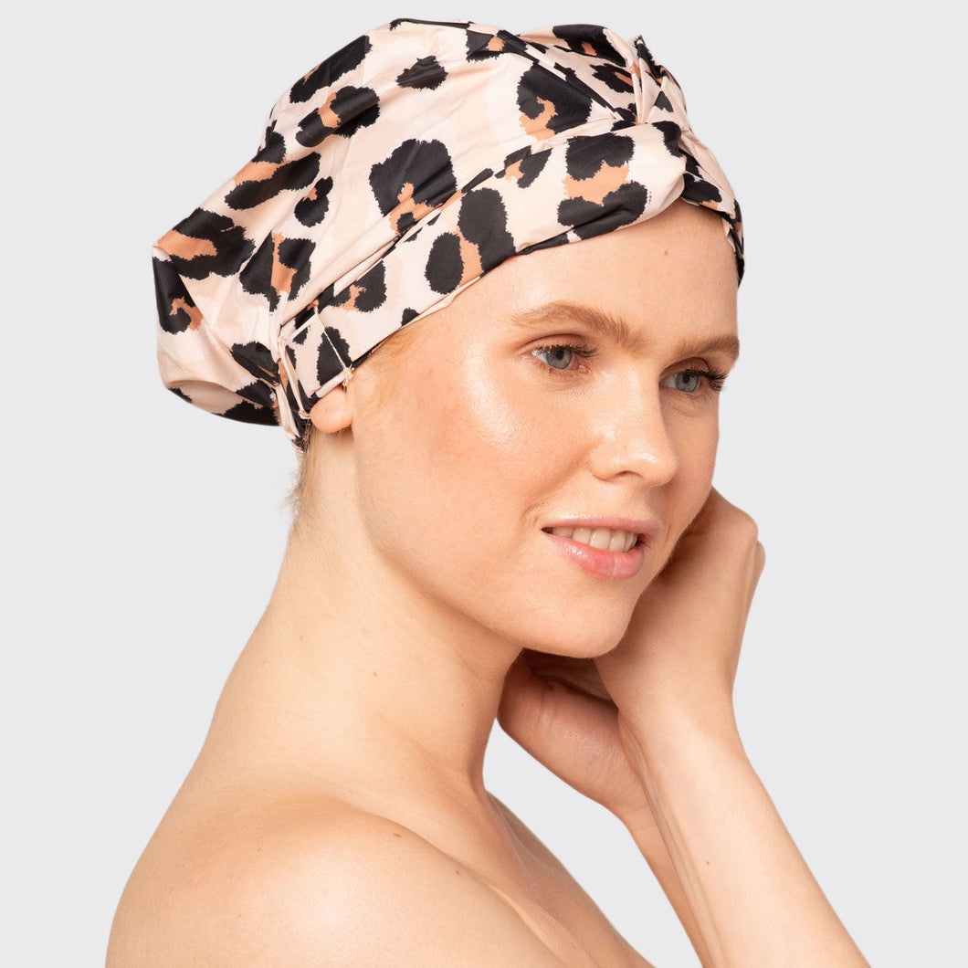 Recycled Polyester Luxe Shower Cap - Leopard