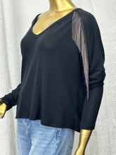 Load image into Gallery viewer, Black Caviar Yoke Fringe Top
