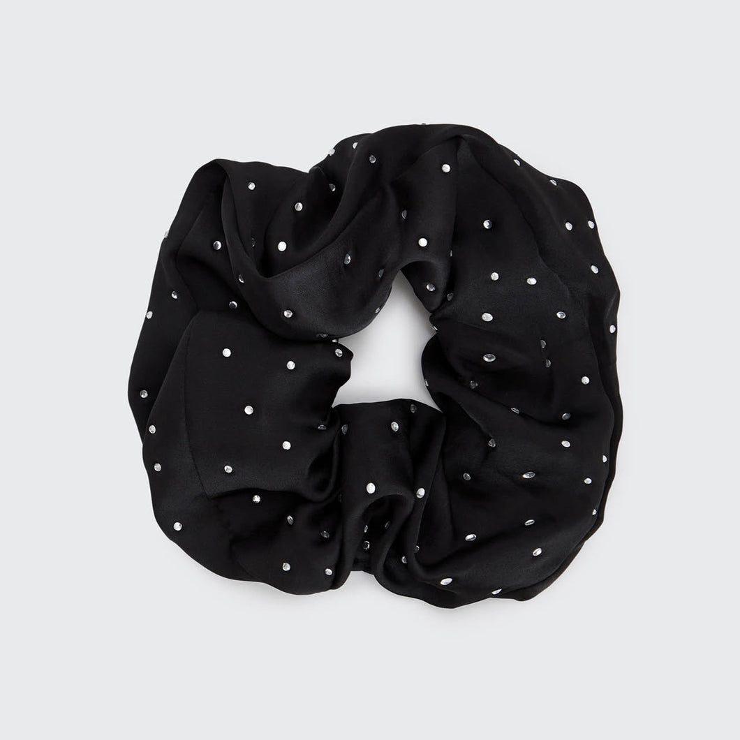 Satin Rhinestone Brunch Scrunchie - Black by