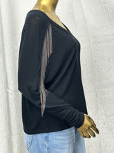 Load image into Gallery viewer, Black Caviar Yoke Fringe Top
