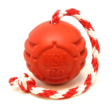 Load image into Gallery viewer, USA-K9 Stars and Stripes Ultra-Durable Durable Rubber Chew Toy, Reward Toy, Tug Toy, and Retrieving Toy - Red
