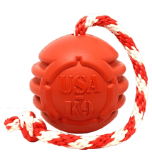 Load image into Gallery viewer, USA-K9 Stars and Stripes Ultra-Durable Durable Rubber Chew Toy, Reward Toy, Tug Toy, and Retrieving Toy - Red
